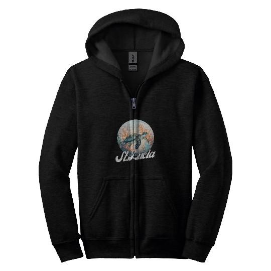 Turtle Pet St Lucia Patriotic Turtle Illustration Zip Hoodies