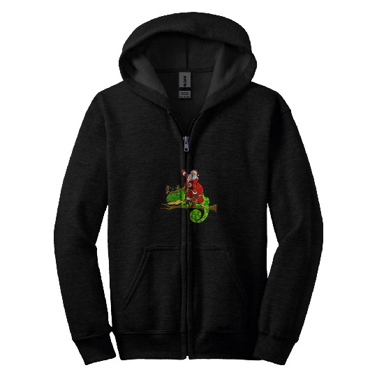 Chameleon Pet xmass Family Matching Funny Santa Riding Chameleon Christmas Zip Hoodies