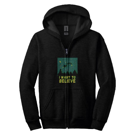 Aliens UFO I Want To Believe In Santa Alien UFO Paranormal Christmas Zip Hoodies