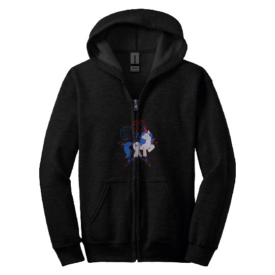 Unicorn Pet Cute Red White and Blue Unicorn with Stars and Fireworks Zip Hoodies