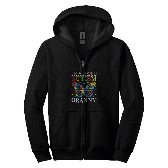 Autism Puzzle Butterfly Design Im a Proud Autism Granny Zip Hoodies