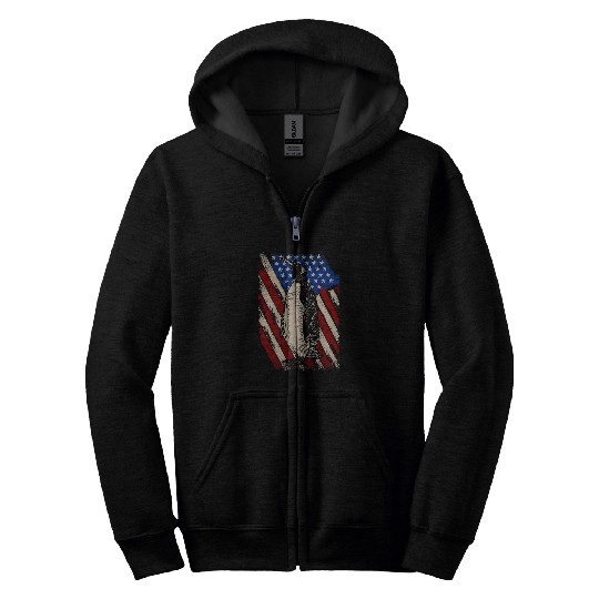 Penguin Pet Vintage Penguin Animal Zookeeper American Flag Zip Hoodies