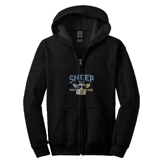 Sheep Pet Hair Dont Care Sunglass Lamb Farm Animal Sheep Farmer Zip Hoodies