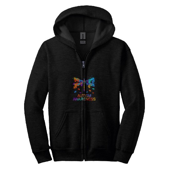 Autism Puzzle Dragonfly Autism Awareness Puzzle Kid Zip Hoodies