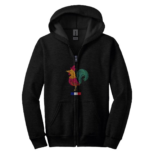 Chicken Pet Cool France Flag with Colorful Rooster Illustration Graphic 0 Zip Hoodies