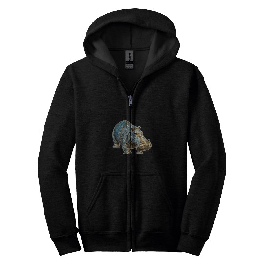 Hippo Pet Ancient Hippo Mosaicstyle Art Zip Hoodies