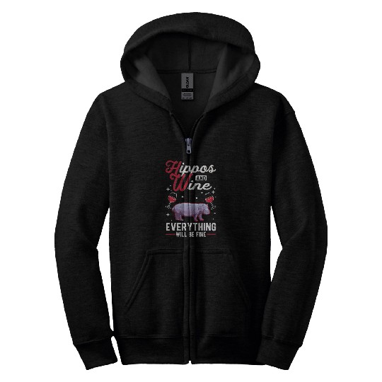 Hippo Pet And Wines Hippo Zip Hoodies
