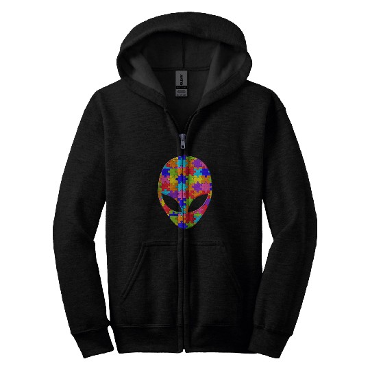 Autism Puzzle UFO Alien ET Puzzle Autism Puzzle Zip Hoodies