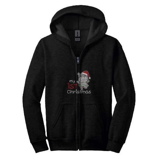Hippo Pet Kids Hippopotamus My st Christmas Hippos Baby Christmas Zip Hoodies