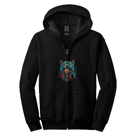 Coyote Mammal Woman wolfs Head Native American Warrior Tradition Zip Hoodies