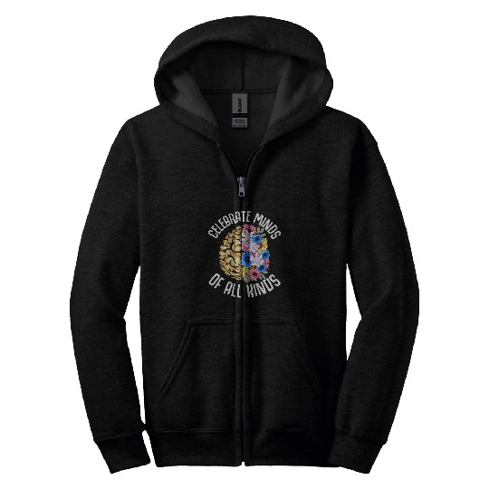 Autism Puzzle Celebrate Minds Of All Kinds Neurodivergent Autism ADHD Zip Hoodies