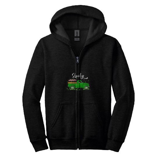 Flamingo Pet Lucky Flamingo Riding Green Truck Shamrock St Patricks Day 9 Zip Hoodies
