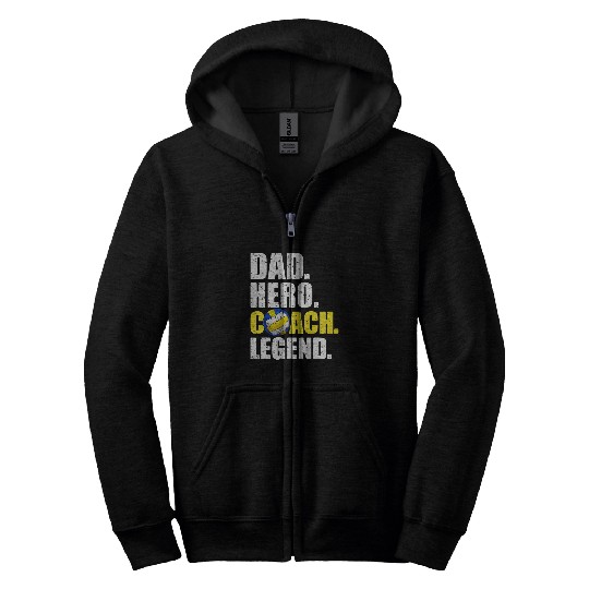 Mens Dad Hero Coachs Legend Father Papa Daddy Volleyball Coach Zip Hoodies