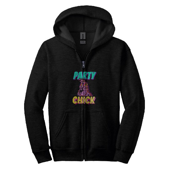 Chicken Pet Party Animal Colorful Partying Club Disco Party Chick Zip Hoodies