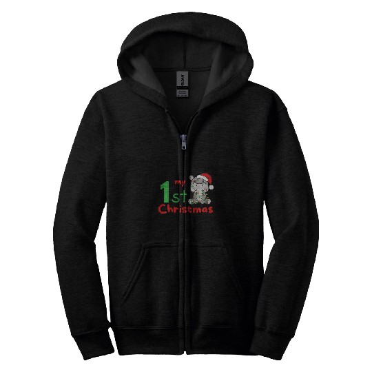 Hippo Pet Kids Hippopotamus My 1st Christmas Hippos Baby Christmas4 Zip Hoodies