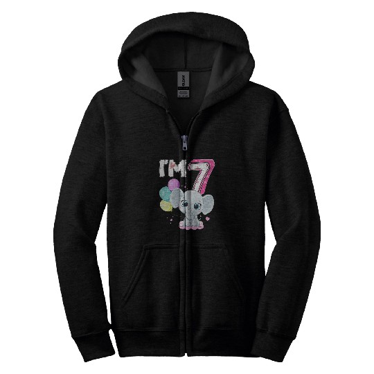 Elephant Mammal 7 Year Old Elephant 7th Birthday Party Animal Elephant Lover Zip Hoodies