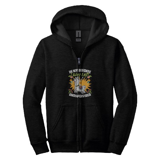 Llama Pet In My Defense I Was Left Unsupervised Funny Floral Llama Pun Zip Hoodies