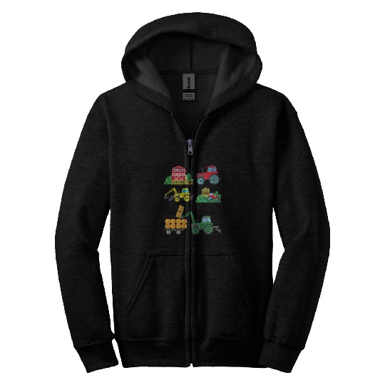 Tractor Fun Lovers Farm Vehicles Kids Zip Hoodies