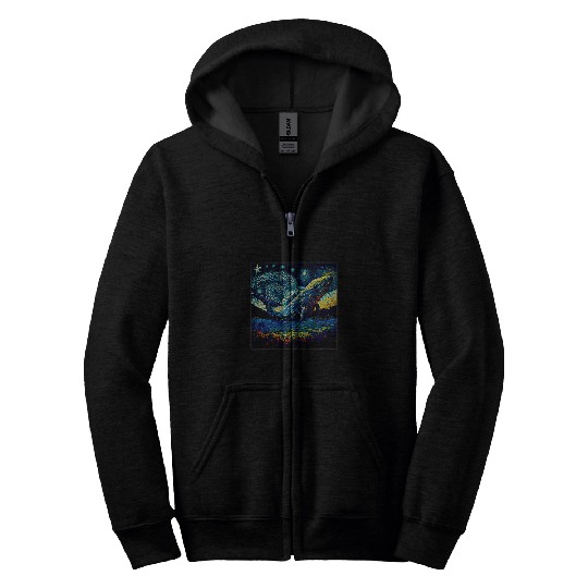 Whale Pet Surrealism Starry Night Zip Hoodies