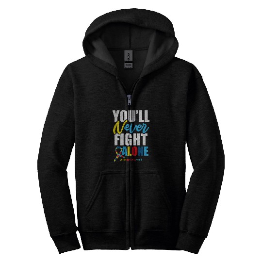 Autism Puzzle Youll Never Fight Alone Advocacy Autism Awareness Month Zip Hoodies