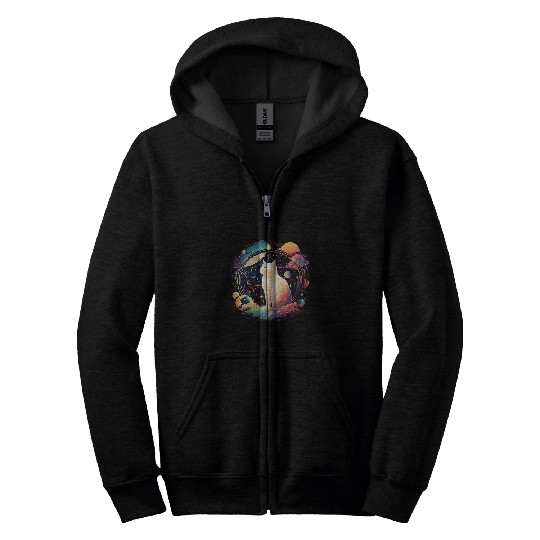 Astronaut Cat or Funny Space Cat on Galaxy Cat Zip Hoodies