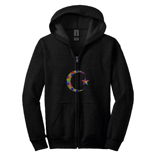 Autism Puzzle Crescent Moon Eid Ramadan kareem Jigsaw Autism Puzzle Zip Hoodies