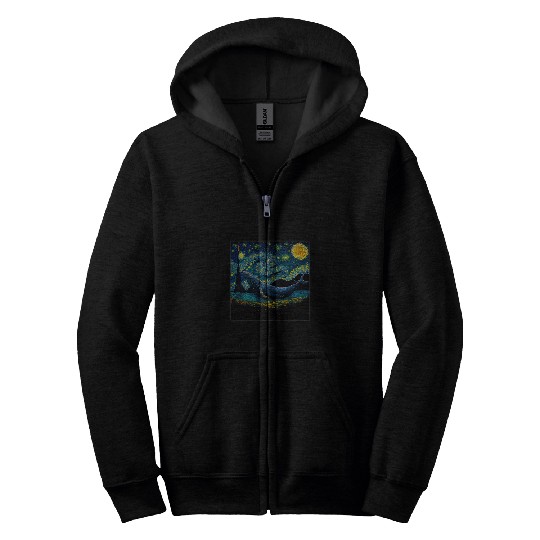 Whale Pet Surrealism Starry Night Southern Right Whale 1 Zip Hoodies