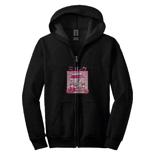Cow Pet Kawaii Strawberry Milk Shake Japanese Cute Cow Print Zip Hoodies