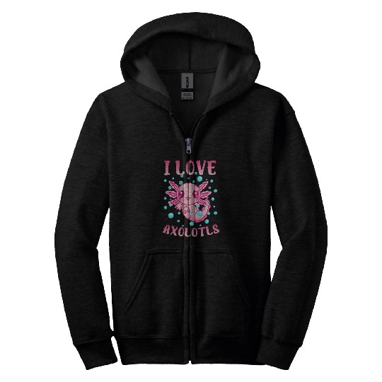 Axolotls Pet I Love Axolotlss Pink Salamander Bubbles Kids Axolotls Zip Hoodies