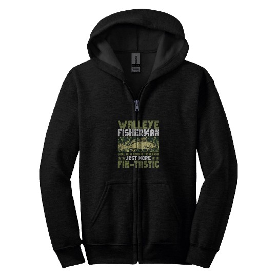 Fishing Fun Walleye Fisherman Design For Walleye Fishing Zip Hoodies