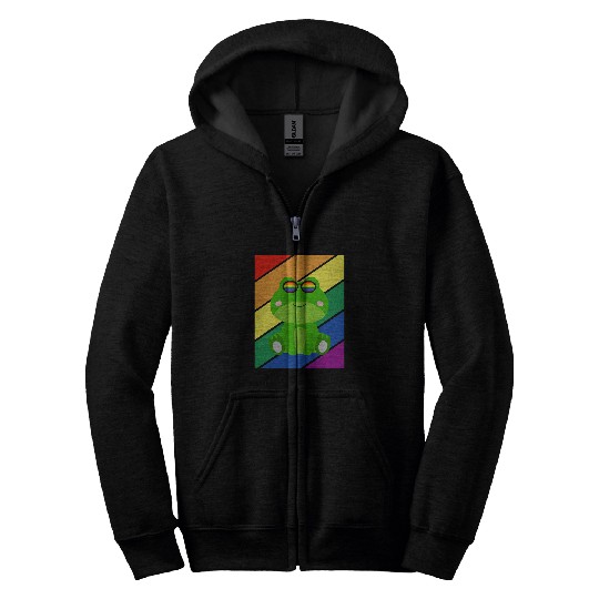 Frog Pet LGBT Flag Gay Pride Month Rainbow Cute Frog LGBT Glasses Zip Hoodies