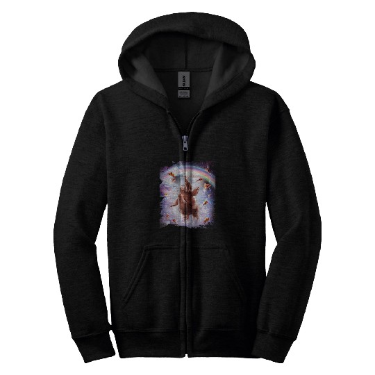 Sloth Pet Gift Laser Eyes Space Cat Riding Sloth Llama Rainbow Zip Hoodies
