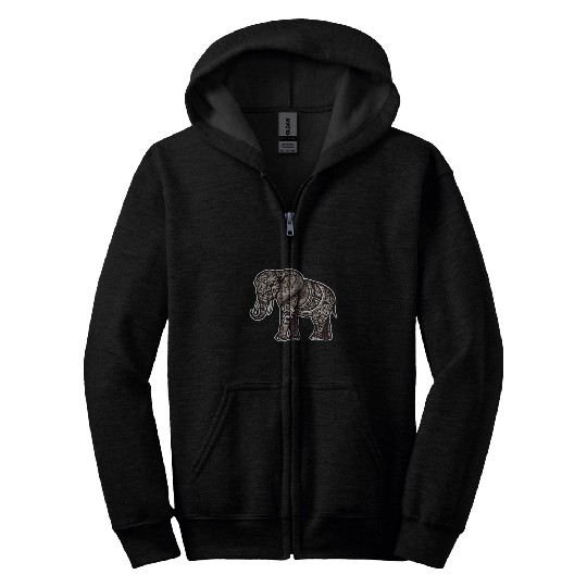 Elephant Pet Henna Patterned Elephant Zip Hoodies
