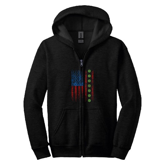 Sport Pickleball Pickleball USA Flag Funny Player Paddle Lover Graphic Zip Hoodies