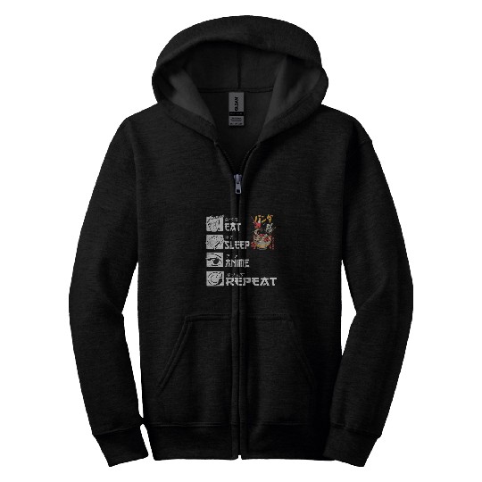 Panda Pet eat sleep anime repeat panda ramen japanese kawaii japan Zip Hoodies