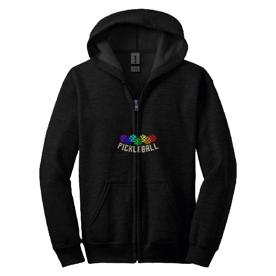 Rainbow Colored Pickleball Player Coachs Novelty Zip Hoodies