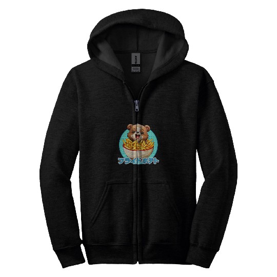 Bear Pet Kawaii Bear Eating French Fries japanese Cute Zip Hoodies