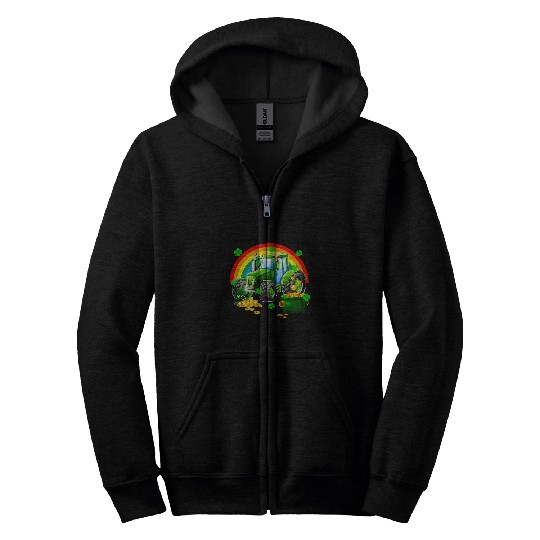 Tractor Fun Shamrocks Tractor St Patricks Day Rainbow Pot Of Gold Zip Hoodies