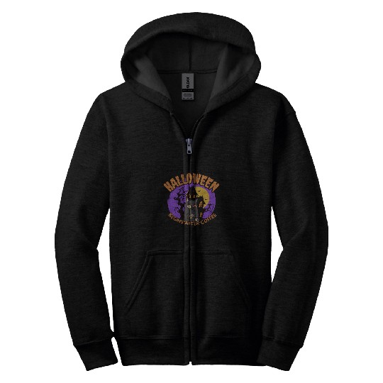 Coffee Fun Halloween Begins After Coffee black cats Haunted House Moon Zip Hoodies