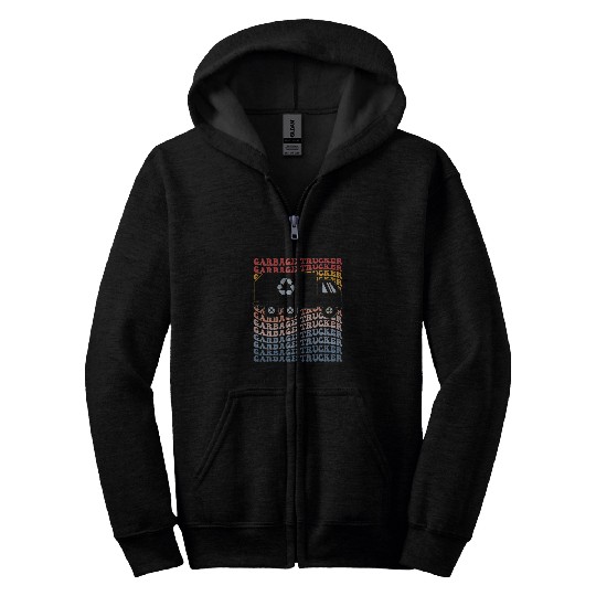 Garbage Trucker Groovy Garbage Truck Recycling Trash Truck Zip Hoodies