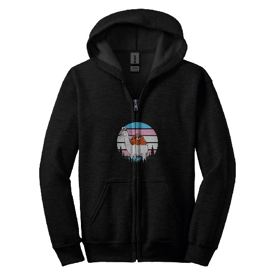 Sloth Pet Riding Llama LGBTQ Retro Transgender Pride Flag Ally Zip Hoodies
