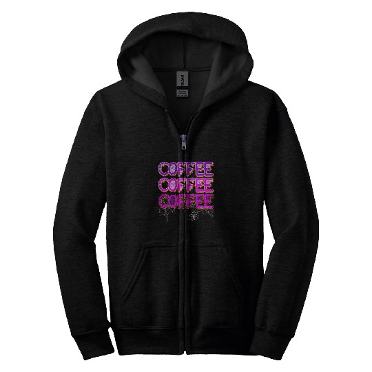 Coffee Fun Halloween Coffee Lover Design Spiders Cobweb Black Widow Zip Hoodies