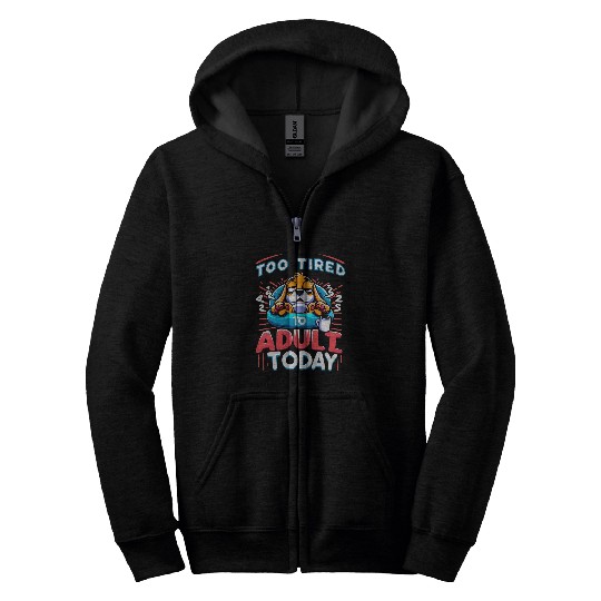 Coffee Fun Sleepy Paw Coffee Break No More Adulting Fun quote for men Zip Hoodies