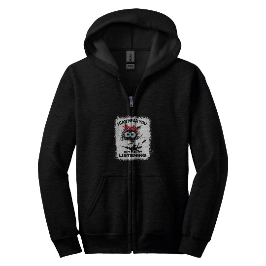 Coffee Fun I Can Hear You But I m Listening Bleached Cat and Coffee Zip Hoodies
