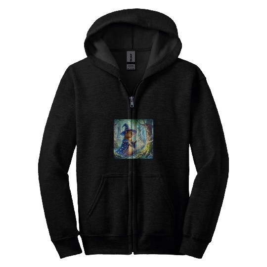 capybaras Pet Wizard Casting Spell Forest Runes Cloak Trees Zip Hoodies
