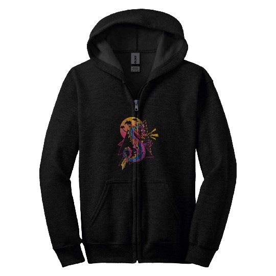 Dragon Pet 80s Chinese Dragon East Asian Mythology Retro Sunset Zip Hoodies