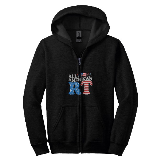 Memorial Day All American Respiratory Therapist Scrub Top Zip Hoodies