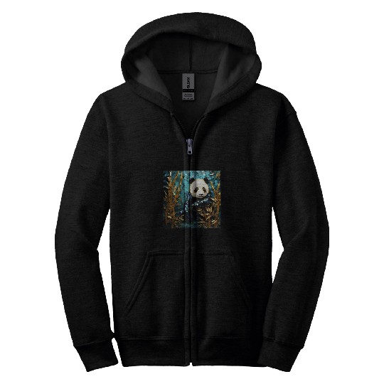 Panda Pet Harmonic Fusion Kintsugi Panda Amidst Bamboo Bliss Zip Hoodies