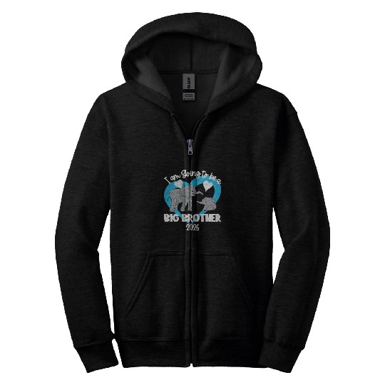 Elephant Pet I Am Going to Be a Big Brother 2025 Elephant Baby Reveal Zip Hoodies