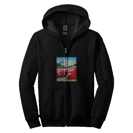 black cats Mount Fuji from an Azalea Garden Zip Hoodies